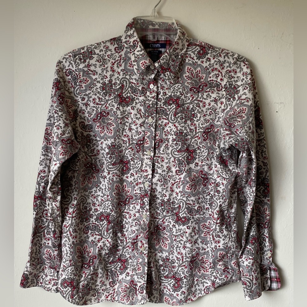 Chaps Women Paisley Red/Gray XL Long Sleeves Shirt